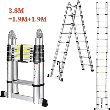 Premium 3.8 M Merdiven kalın Alaşımlı Alüminyum Katlanır Geri Çekilebilir Teleskopik Uzatma balıksırtı Merdiven Ev Aletleri