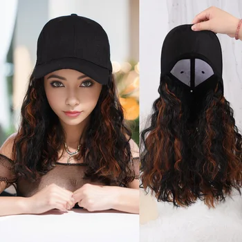 Uzun dalga sentetik elyaf kap peruk beyzbol şapkası bandı postiş kap peruk ayarlanabilir ısıya dayanıklı kadın peruk