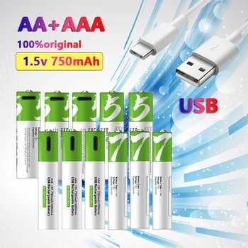 Yeni 100 % orijinal AA ve AAA yüksek kapasiteli oyuncak fare ile hızlı şarj edilebilir lityum pil 1.5 V 750mAh + 2600mAh USB tip c + kablo
