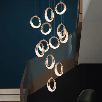 Modern halka merdiven LED avize dubleks bina oturma yemek odası otel içi boş asılı lamba ev dekor kolye ışık Lustr