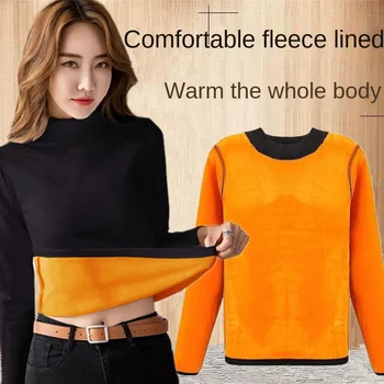 Kış termal iç çamaşır kadın Kalın Kadife Tek parça Üstleri Giyim Sonbahar Giysileri Orta yüksek Yaka Dip Gömlek