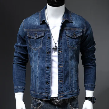 Erkek Moda Skinny Denim Ceket Klasik Tasarım Scratch Yıkanmış Mavi Slim fit Kısa Rahat Bahar Sonbahar Ceket Erkek Marka Giyim