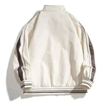 Klasik Yaka Yaka Ceket Vintage Renk Eşleştirme Standı Yaka Ceket Şık Retro Çizgili Dikiş Ceket Yaş Yaka Yaka