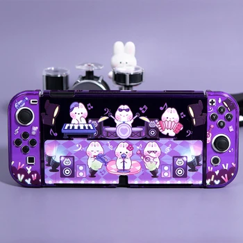 Dorable Tavşan Parti Anahtarı OLED Durumda Bölünmüş Sert PC Kapak Kabuk Oyun Konsolu Konut Mor Nintendo Anahtarı İçin OLED Aksesuarları