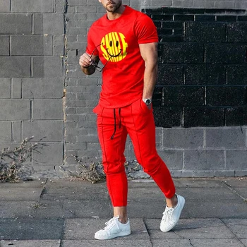Yaz Erkek Setleri 3D baskılı tişört uzun pantolon seti 2 Parça Kıyafet Spor Kısa Kollu Streetwear Eşofman erkek Giyim