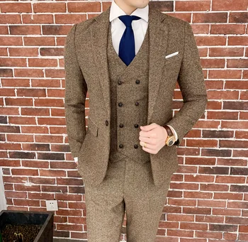 2023 Yeni erkek İnce Düz Renk Üç parçalı Takım Elbise İngiliz Tek Düğme günlük giysi Trajes Elegante Para Hombres Kostüm Homme
