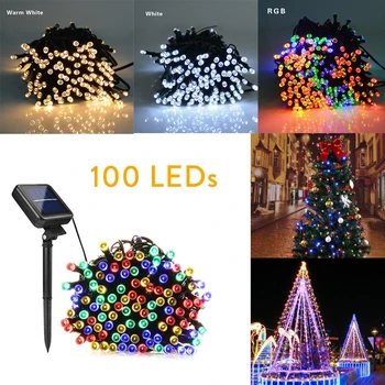 100 LED Güneş RGB 8 Renkler Garland Enerjili Peri Dize İşık Açık Bahçe Noel Düğün Parti Dekorasyon Lambası Su Geçirmez