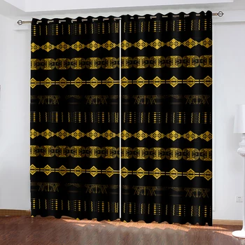 Siyah Altın Firavun Mısır Büyükanne İçin Ücretsiz Nakliye 2 Parça İnce Gölgeleme Perdeler Pencere Perde Oturma Odası Yatak Odası Ev dekor