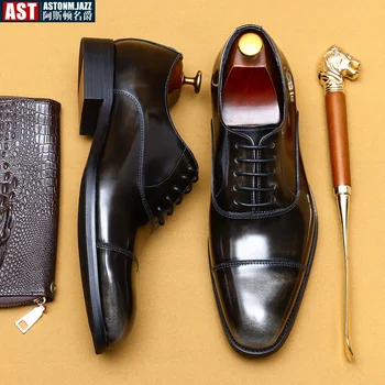 Trend Klasik Retro Erkekler Elbise Ayakkabı Erkekler için Oxfords Patent deri ayakkabı Lace Up Resmi Siyah Deri Düğün parti ayakkabıları