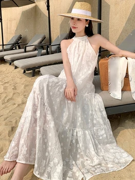 Yaz Rahat Gevşek Kapalı Omuz Beyaz uzun elbise Kadın Moda Boho Plaj Sundress Kore Chic Peri Parti Vestidos
