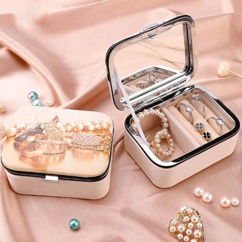 Makyaj Çantaları Mücevher Kutusu Taşınabilir Baskılı Desen Güzel Seyahat Küpe Yüzük Mücevher Kutusu Takı saklama Kutusu Kozmetik Çantası
