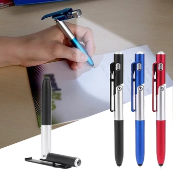 4 in 1 Çok Fonksiyonlu Katlanır Tükenmez Kalem led ışık Cep telefon tutucu Standı Stylus Öğrenci Kalem Okul Ofis Kırtasiye