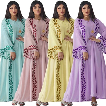 Eid Mubarak Nakış Abaya Kadınlar Müslüman Başörtüsü Maxi Elbise Türkiye Arap Kaftan İslam Parti Kıyafeti Fas Jalabiya Dubai Kaftan