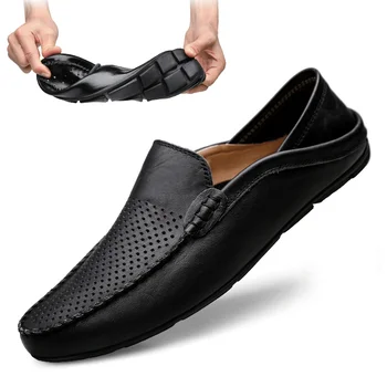 VKERGB İtalyan Erkek Ayakkabı Rahat Lüks Marka Yaz erkek mokasen ayakkabıları Hakiki Deri Moccasins Hafif Nefes Tekne Ayakkabı üzerinde Kayma
