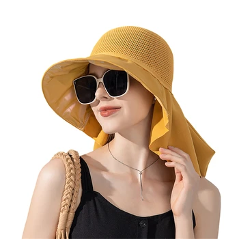 Kadın Yaz Zarif Kova Şapka Boyun Şal Bayan Güneş Koruma Yürüyüş Kap Kadın Açık Plaj Geniş Kenarlı Şapka Toptan