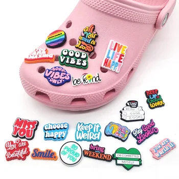 Ayakkabı Aksesuarları Komik İfadeler PVC Tutmak Garip Özledim İyi Vibes Sandalet Takılar Süslemeleri Croc Takunya Toka Jibz Jibits