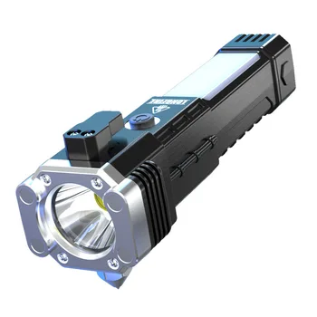 Taktik LED el feneri USB şarj edilebilir pil Flaş araba için çok işlevli Emniyet Çekiç cam kırıcı Kendini Savunma Fener