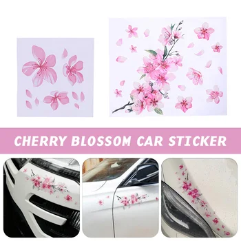 2 adet Pembe Kiraz Çiçek Araba Çıkartmaları Kendinden yapışkanlı Vinil Çıkartması Araba gövde koruyucu Çiçeği Sakura Çiçek Araba Styling Dekor Kadın
