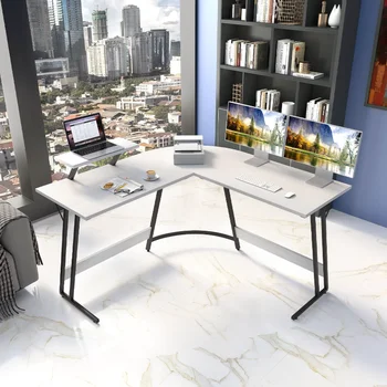 L-Şekilli Bilgisayar Masası Modern Köşe Masası Küçük Masa, Beyaz