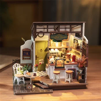 Robotime Rolife NO. 17 Cafe 3D Bulmaca DIY Minyatür Dollhouse Kiti El Sanatları Hobiler Kadınlar için İnanılmaz Hediye Çocuk DG162
