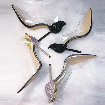 2023 Bahar Pvc Şeffaf Kadın Pompaları yüksek topuklu ayakkabı Taklidi Stiletto Sığ Tek ayakkabı Seksi Podyum Düğün Ayakkabı