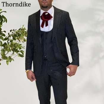 Thorndike Çizgili Takım Elbise Erkekler Için, Zarif Resmi Iş Custome Homme, Custom Made Üç Adet Damat Smokin Düğün Parti Için