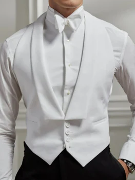 Beyaz Yaka Sosyal erkek Yelek Modelleri Tek göğüslü Steampunk Yelekler Zarif En İyi Kolsuz Takım Elbise Blazer Giyim erkek papyon