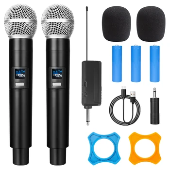 Kablosuz Çift El Dinamik Mikrofon Karaoke Mikrofon ile Şarj Edilebilir Alıcı için Düğün Parti Konuşma Kilise Kulübü