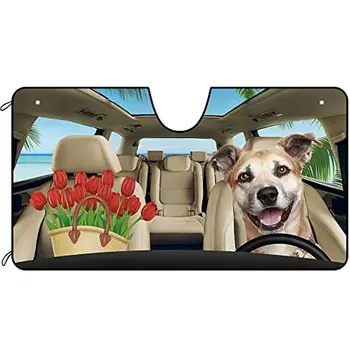 CafeTime Köpekler araç ön camı Güneşlik Mutlu Personel Plaj Sebze Dekor Araç Ön Cam Gölge Siperliği UV Işını Ref