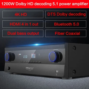 1200W Yüksek Güç 5.1 Amplifikatör Dolby 5.0 Bluetooth Amplifikatör Ev Sineması 4K HD Yüksek Sadakat Karaoke Subwoofer Amplifikatör