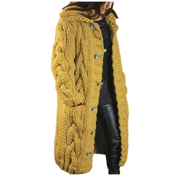 Kadın hırka artı boyutu kazak ceket Kadın Kaput Hırka Büyük Boy Kazak Cep Tek Göğüslü Uzun Kollu Jumper örgü