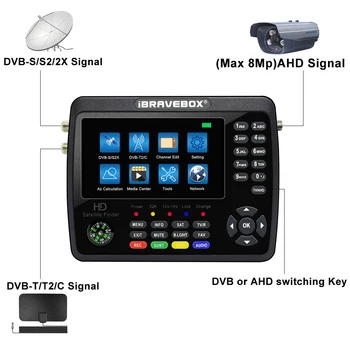 Yeni Combo Uydu Alıcısı Bulucu DVBS2 DVBT C Satfinder Metre 4.3 inç MPEG4 HD H. 265 DVBS2X Sat Bulucu Desteği AHD Kamera için