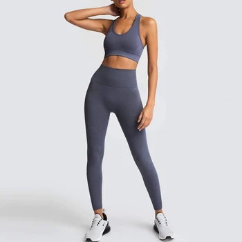 Dikişsiz Tayt Yoga Setleri Spor Salonu Spor Spor Kadın Eşofman Egzersiz Seti Kıyafet Spor Üst Takım Elbise