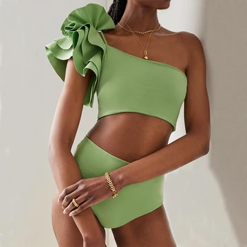Düz Renk 3D Çiçek Moda Bölünmüş Mayo 2023 Yaz Seksi Mayo Kadın İnce Plaj Bikini