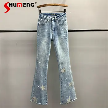 2023 Bahar Yeni İşlemeli Sıcak düzeltme yapay Elmas Skinny Jeans Kadınlar için Sıkı Yüksek Bel Zayıflama Kot Alevlendi Pantolon Gelgit