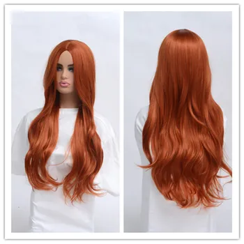 SuQ Sentetik kadın Bakır kızıl peruk Saç Sentetik Doğal Cosplay Parti Uzun Dalga Orta Kısmı ısıya dayanıklı Günlük Peruk
