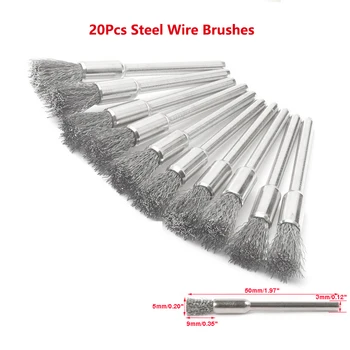 20 Adet Çelik Tel Fırçalar dremel aksesuarları 3mm Shank parlatma Fırçası dremel araçları Mini çapak fırçalanmış tekerlek