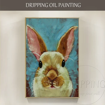 Yetenekli Sanatçı El-boyalı Güzel Duvar Dekor Sevimli Tavşan Yağlıboya Tuval üzerine Hayvan Tavşan Tavşan Yağlıboya Çocuk Odası için