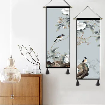 Çin Tarzı Kaydırma Resimleri Çiçek Kuşlar Odası Dekor Estetik Duvar sanat posterleri Oturma Odası ev ofis dekorasyonu Goblen
