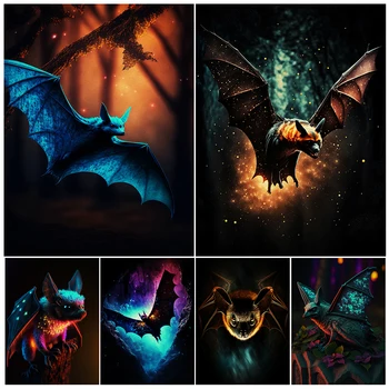 Vampir Yarasalar Karanlık Gece Vintage duvar sanatı tuval yağlıboya Renkli Gece Elf Hayvanlar sanat posterleri Ve Baskı Ev Dekorasyon